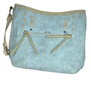 Kensie Crossbody/Shoulder Bag, Lt Gray w/tan, 12”A, 9.5”V, 3”W, Zip top & Mag T5
